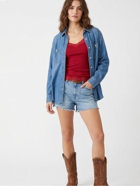 Sonoma Unisex Chambray Denim Button Down Shirt Size Small Layering Western